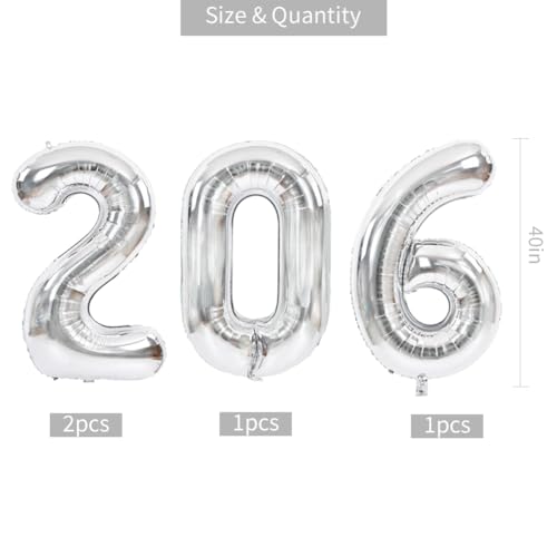 Image of TONIFUL 2026 Graduation Balloons 40 Inch Number Balloons Aluminum Foil Mylar Balloons for Graduation New Year Eve Anniversary Decorations Class of 2026 Grad Party Supplies(Number 2026)