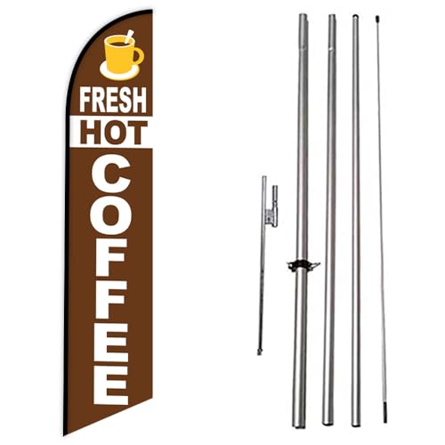 Fresh Hot Coffee Advertising Feather Banner Swooper (Brown) Flag Sign