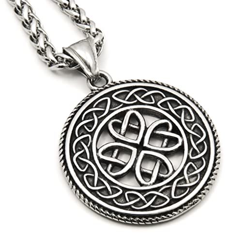 Triquetra Cat Pendant Necklace with Stainless Steel Wheat Chain, Trinity Celtic Knot Triquetra Charm for Women Men, Bonus 2X Runic Beard Beads3