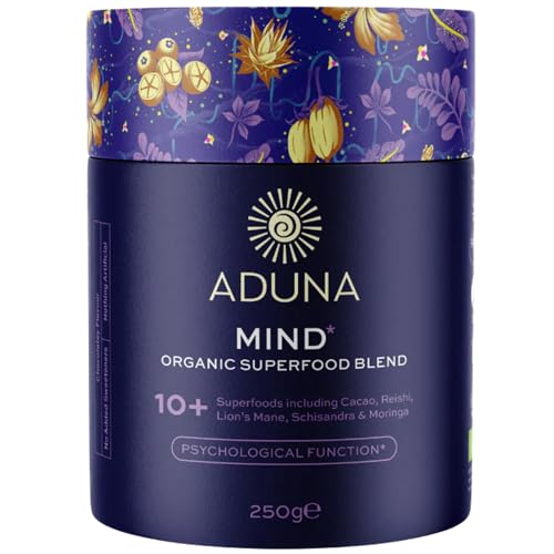 Aduna Organic Mind Superfood Blend | 100% Natural Stir-in Blend With 10+ Superfoods for Focus, Calm & Mental Clarity | Vegan Powder for Oats, Yogurt, Shakes, Smoothies, Drinks & Baking | 250g
