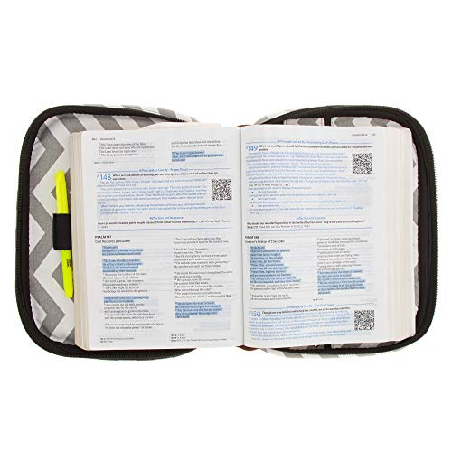 Good Ruby Premium Canvas Compact Bible Cover With Carrying Handle, Book Protector With Pockets Colorful Chevron Bible Case With Zipper And Pen Holder For Women, Teens, Females (Gray Chevron) #TOP3