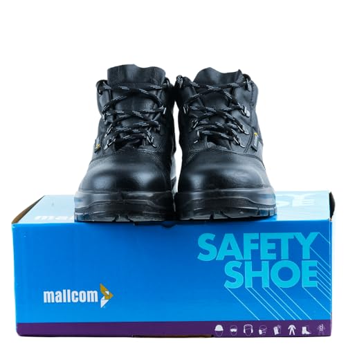 Image of Mallcom Vivvera S1 High Ankle Safety Shoe, Black, 12UK | Barton Grain Leather, Double Density PU Sole, Steel Toe Cap, Light Weight, Slip Resistance