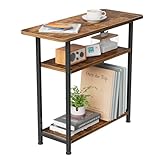 Simple Trending Side Table for Living Room, 3 Tiers End Table, Nightstand Sofa Couch Table TV Tray with Wide Storage Tabletop for Narrow Spaces, Rustic Brown