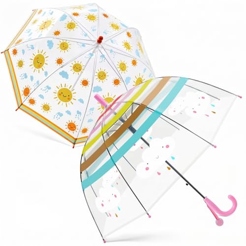 Parapluie arc-en-ciel transparent à bulles avec poignée incurvée pour une prise facile