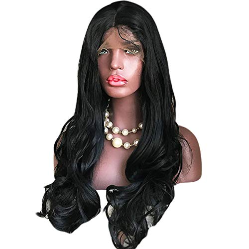 Maycaur Front Lace Wigs Long Wavy Hair Black Big Wave Synthetic Lace Front Wigs with Baby Hair