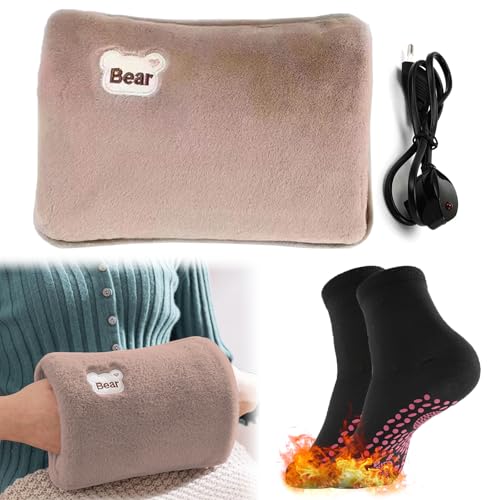 Bouillotte Électrique Chauffante Rechargeable, Chauffe-mains en velours de coton doux, Sac chauffant portable, Bouillotte Regles Douloureuses, Soulage Douleur Musculaires Cervicale Dos (Marron)