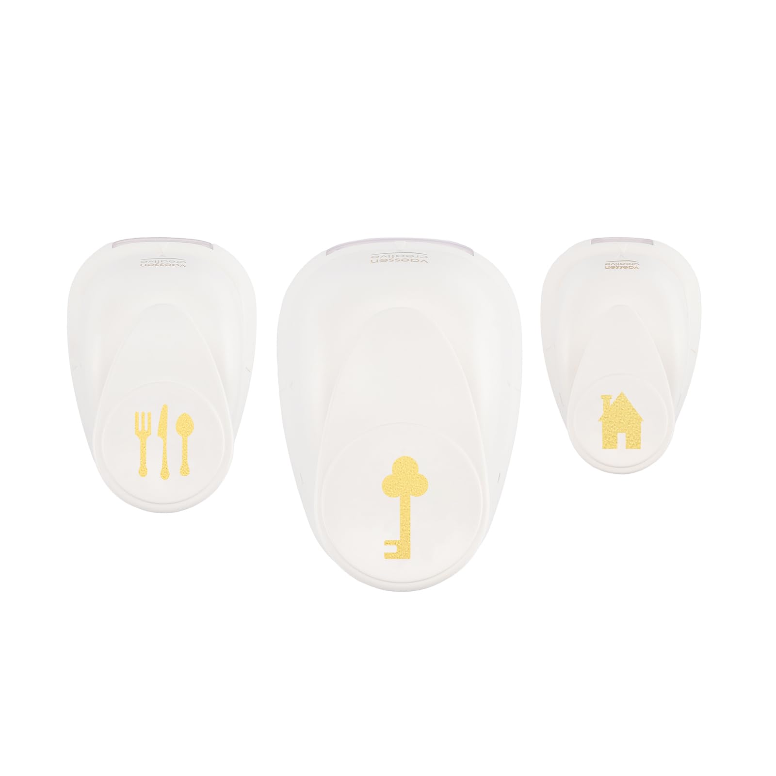 Vaessen Creative Craft Punch - House (0.5 x 0.63"), Cutlery (0.8 x 1") & Key (1.2 x 1.4") - Paper Punch for Crafting, Card Making and Scrapbooking, White-Gold