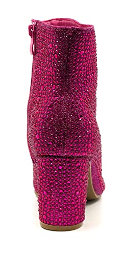 Women Rhinestone Block Chunky Heel Ankle Bootie Iceberg 12 By Forever shoes Fuchsia Size 73