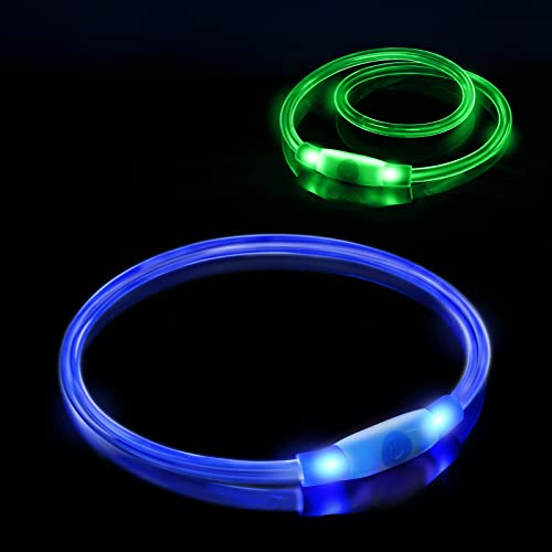 Collar luminoso para perros, collar luminoso para perros con carga USB, collar de perro, collar luminoso para perros, tamaño ajustable, seguridad, seguridad brillante para perros y gatos, 2 unidades Cover