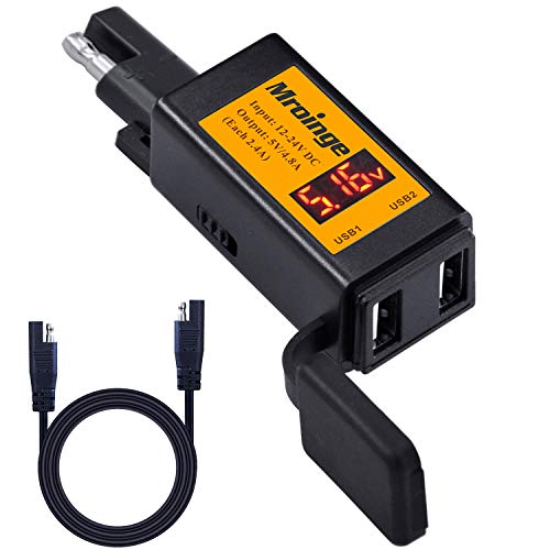 Motorcycle USB Charger Mroinge 4.8A SAE to USB Adapter with Voltmeter & Ammeter Quick Disconnect Plug with Dual USB Charger Perfect for Smart Device Charging with ON/Off Switch