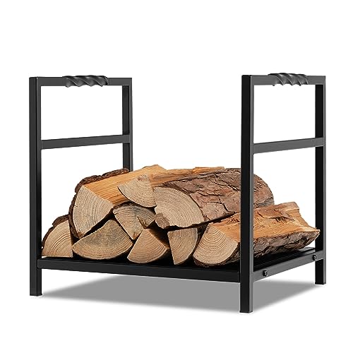TANGZON Fireplace Log Holder, Heavy Duty Steel Firewood Rack with Solid Base & Handles, Indoor...