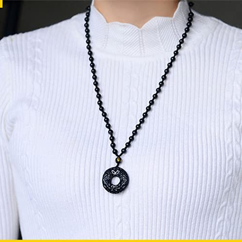 Colgante de obsidiana natural tallado con jade collar amuleto de la suerte 5