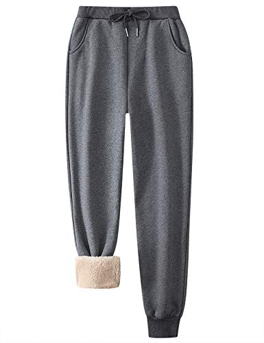 Flygo Womens Sherpa Lined Tapered Sweatpants Active Running Athletic Jogger Pants (Medium, Grey)