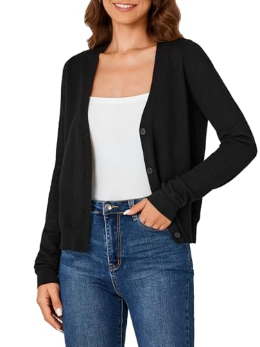 Image of LYANER Women's Lightweight V Neck Button Down Long Sleeve Cardigan Sweater Top
