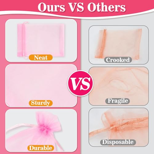 Image of Sukh 100 Pink Organza Bags 4 inchx6 inch - Small Organza Sachet Jewelry Gift Favor Bags Drawstring Mesh Bags Gifts Valentines Wedding Eid Mubarak Halloween Eve Christmas New Year Party Candy Fruit Wrap