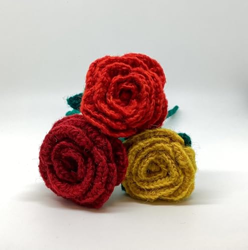 Handmade Crochet Rose Flower, Cotton Material, Red...