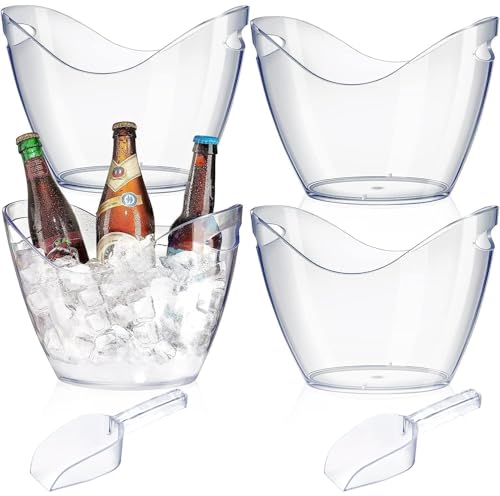 Ice Bucket Beer Bucket Beverage Tub, 4 Pcs 4 Liter Acrylic Wine Bucket Drinks Ice Bucket, Great for Home Bar Party Club Restaurant Camping, Chilling Beer, Champagne Wine, and Barware Accessories(4L)
