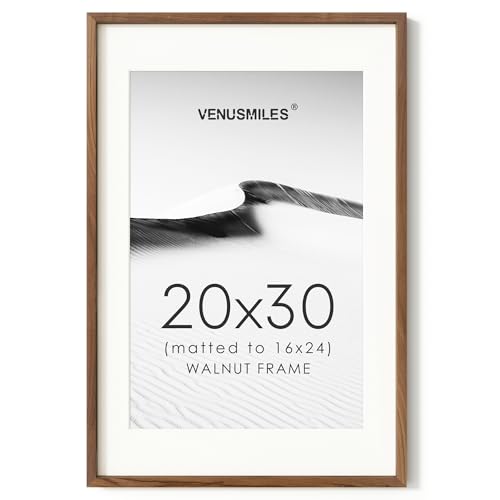 Image of 20x30 Poster Frame, USA-Sourced Natural Walnut Wood Picture Collage Frame with HD Tempered Glass, Modern Simple 20 x 30 Wooden Photo Frame Matted to 16x24, Vertical & Horizontal Wall Hanging Display