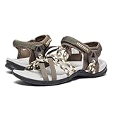 Lightweight Sports Sandals for Women and Girls,Adventure and Travel Sandals with Foam,Girls Cushioned Memory Camping for Womens Khaki Size 8