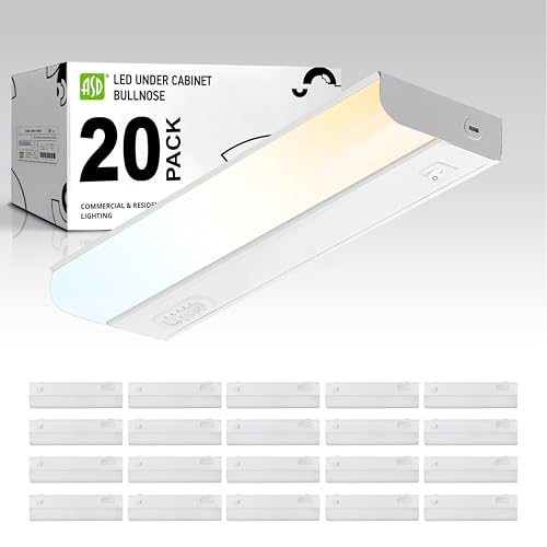 Image of ASD LED Under Cabinet Lighting Hardwired, 12 Inch 5W 2700K-5000K Selectable, 442LM, CRI90+, Direct Wire Linkable Under Counter Lights for Kitchen, Dimmable Under Cabinet Lights, White, UL, 20 Pack