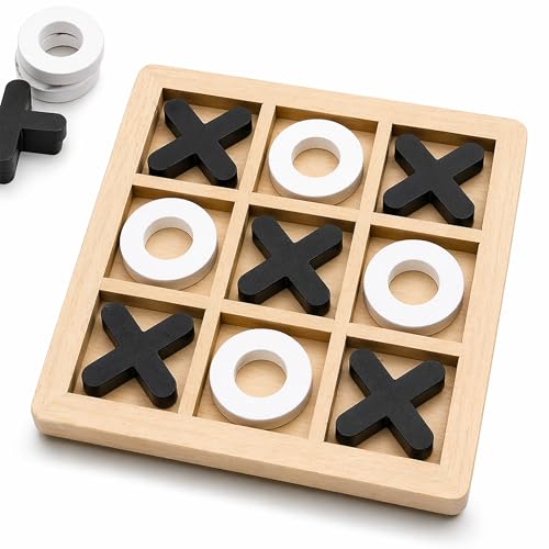 Image of Wudly Wooden Tic Tac Toe Game for Kids & Adults | Classic XOXO Strategy Board Game | Zero & Cross Brain Puzzle Travel Toy | Festival & Birthday Gift | 1 Piece | Random Color
