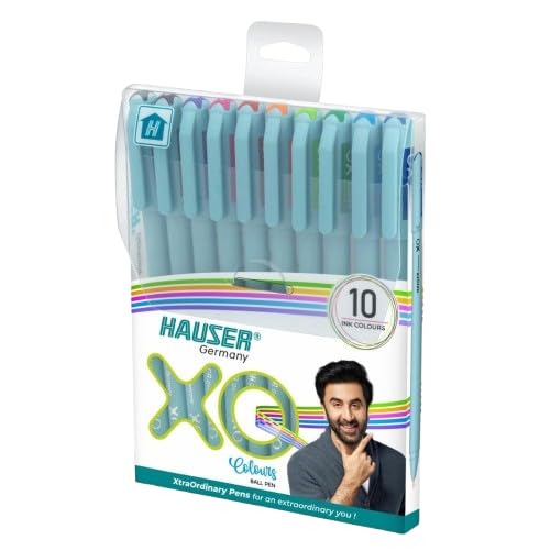 Hauser XO 0.7mm 10 Vibrant Ink Multicolor Ball Pen Set Blister Pack of 3-Total 30 Pens| Smooth Ink Flow | Minimalistic Pastel Body, Comfortable Grip | For Writing, Doodling, Coloring & Mandala Art