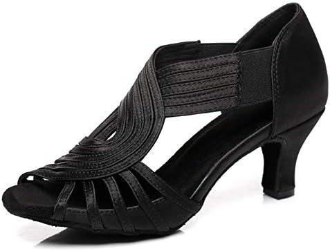 HIPPOSEUS Women's Latin Dance Shoes Black Slip on Ballroom Salsa Bachata Performance Practice Dancer Shoes 2.55" Heel,7.5 B(M) US