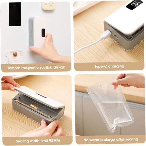 Image of Rechargeable Mini Bag Sealer 2 in 1 Heat Sealer & Cutter with LED Display | Portable Magnetic Food Bag Resealer with 6 Temperature Levels for Chips, Snacks & Dry Food Storage (S2)