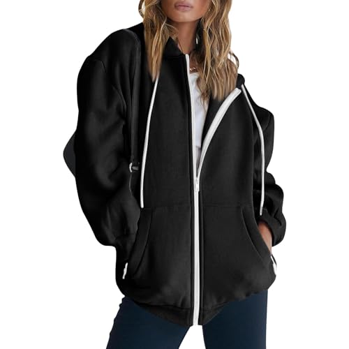 Womens Drawstring Zip Up Hoodies Oversized Sweatshirts Fall Fashion Outfits Casual Jackets Winter Clothes2
