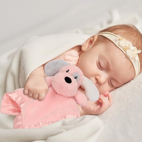Image of Puppy Baby Security Blanket for Toddler Infant Newborn Boys and Girls Soft Lovey Stuffed Animal with Plush Fabric and Satin Backing, Lovely Snuggle Toy, Pink 16 Inch