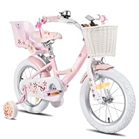 JOYSTAR Einhorn 12 Zoll Kinderfahrrad für 3-5 Jahre Mädchen, Kinderfahrrad mit Puppenfahrradsitz & Stützrädern& Korbstreamer, Rosa