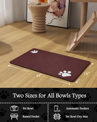 Image of Pet Feeding Mat-Absorbent Dog Mat for Food and Water Bowl-No Stains Quick Dry Water Dispenser Mat-Dog Accessories Pet Supplies-Bowl for Messy Drinkers（RED,16 inchx24 inch