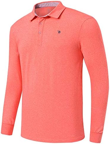 MoFiz Men's Polo Shirts Long Sleeve Golf Shrit Performance Shirts Red Size M