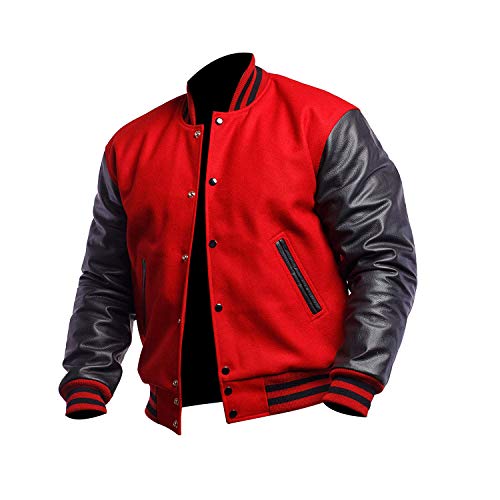 Image of Mens Letterman Black Varsity Jacket - Black School Teen College Bomber Jacket