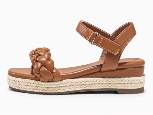 Image of Coutgo Girls Platform Sandals Espadrille Braid Open Toe Ankle Strap Wedge Sandals Summer Dress Shoes for Toddler /Little /Big Kids
