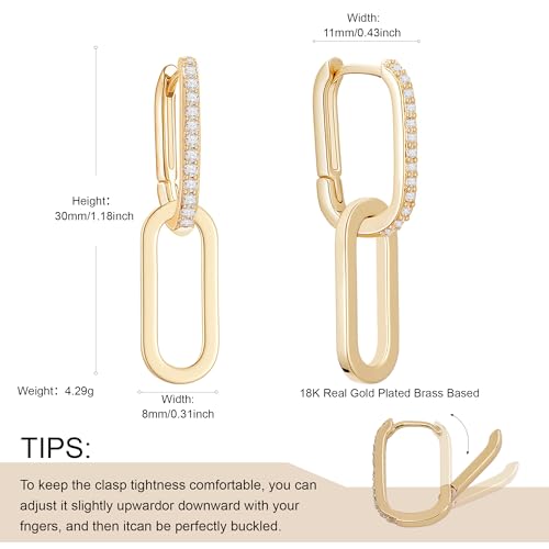 18K Gold Plated Paperclip Earrings For Women Trendy Chain Link Earrings Gold Statement Square Hoop Earrings Rectangle Drop Dangle Earrings Jewelry Gifts For Wedding4