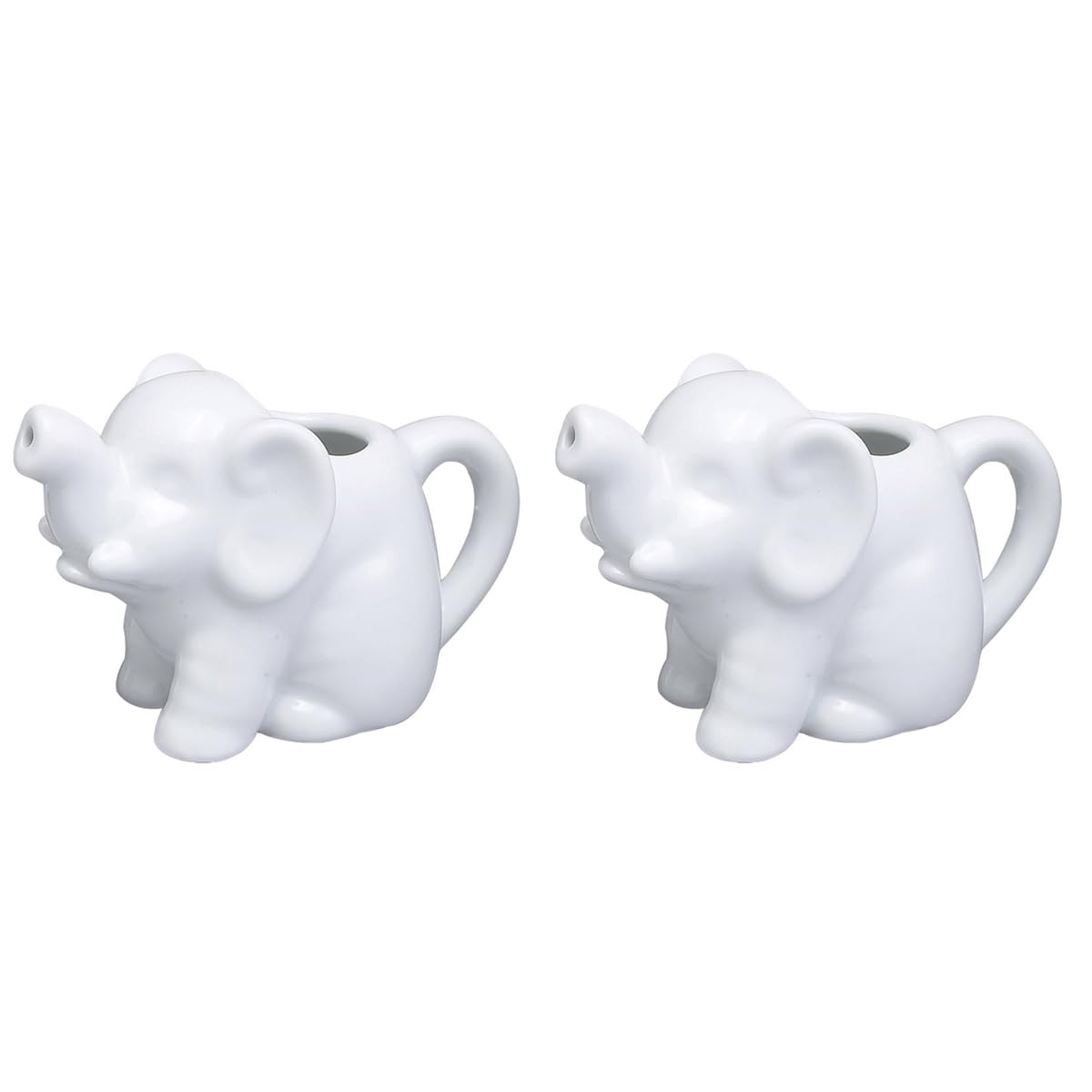 HIC Kitchen Mini Elephant Creamer Set with Handle, Fine White Porcelain, 2-Ounce, Set of 2
