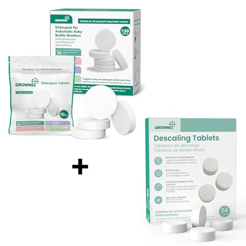 GROWNSY 130 Detergent Tablets & 24 Descaling Tablets Compatible with All Brands Baby Bottle Washers