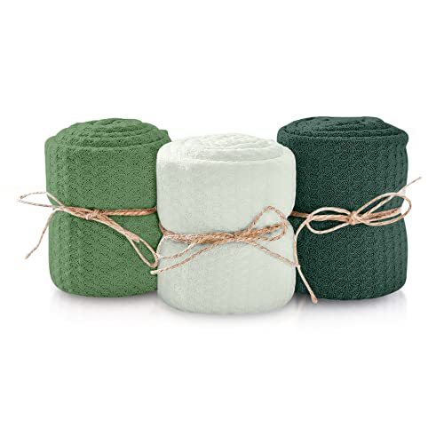 Image of First Landings Newborn Photography Wraps - Gender Neutral Baby Essentials - Soft Knit Receiving Blankets - Newborn Photo Props - Green, 16" x 64" (3-Pack)