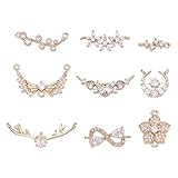 Cheriswelry 18Pcs Brass Micro Pave Clear Cubic Zirconia Links Connectors Light Gold Plated Heart Flower Wing Deer Horn Shape CZ Stone Charms Links 8-23mm for DIY Necklace Bracelet