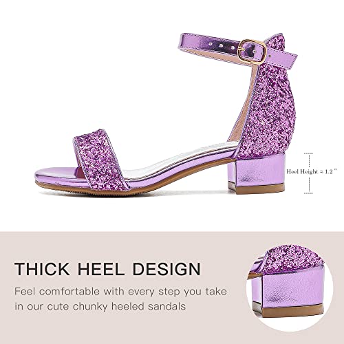 Dufannie Purple Rapunzel Shoes Little Girls Dress Shoes High Heels Glitter Sequins Sandals Performance Wedge Open Toe Ankle Strap Chunky Heel Pump Sandals For Little Big Kids(3603Sequin Purple 6) #TOP6
