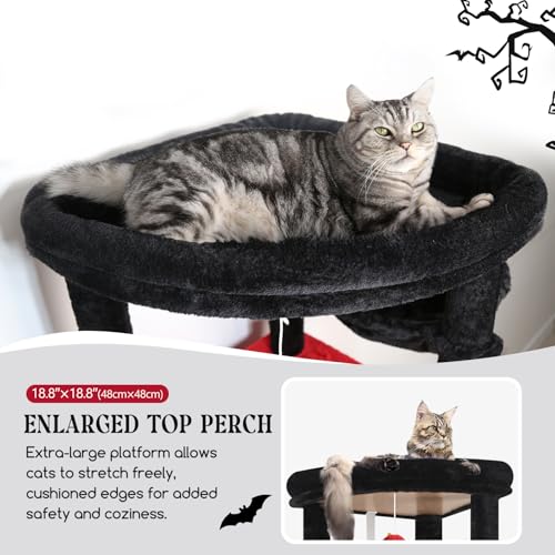 Image of Globlazer Gothic Heavy Duty Cat Tree, 74in Sturdy Goth Cat Tower for Large Cats Adult Big Cat Tree with 7 Scratching Posts, 2 Padded Spacious Condos, 2 Hanging Baskets, Enlarged Perch, S74, Red Black