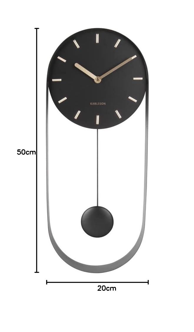 Karlsson Wanduhr Pendulum Charm - Schwarz - 50x20x4,8cm | Rund - skandinavisch - Stahl - Wanduhr Modern Wohnzimmer - Wanduhren