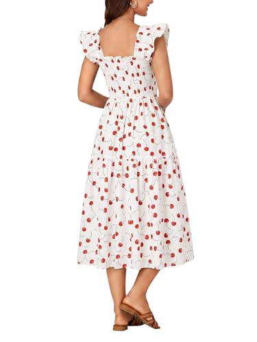 Image of Rooscier Women's A Line Smocked Midi Dress | Summer Sleeveless Square Neck Casual Sundress
