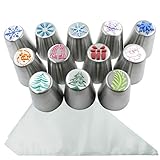 Russian Icing Piping Tips Christmas Set Cakes Cupcakes Cookies Decor, 62Pcs Pastry Baking Tools Set Icing Frosting Nozzles 12 Design, Disposable Bags 50Pcs