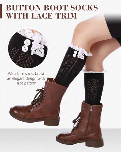 Image of Syhood Long Button Boot Socks with Lace