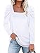 LCXWFE Womens Tunic Tops Puff Sleeve Casual Square Neck Long Sleeve Shirts Solid Color S-2XL