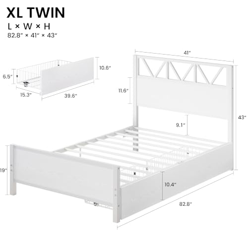 Image of LIKIMIO Twin XL Bed Frames with 2 Storage Drawers, Lights, Charging Station