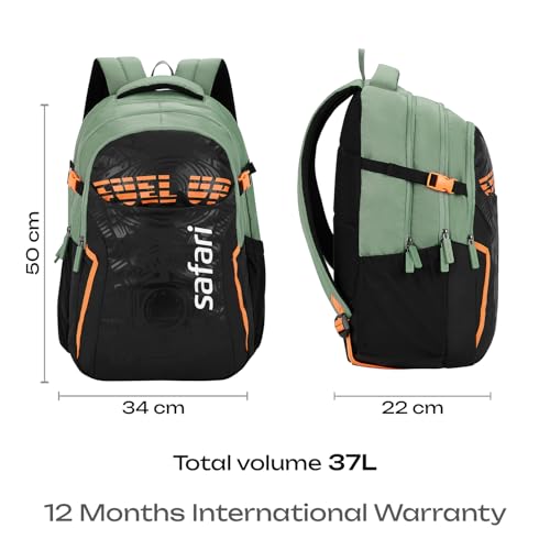 Image of Safari Verge 2 37L Casual Printed Backpack, School Bag for Boys and Girls, Travel Bag for Men and Women, 3 Compartments, Raincover, Armour Base, Organiser, Bottle Holder, Front Pocket, Sage