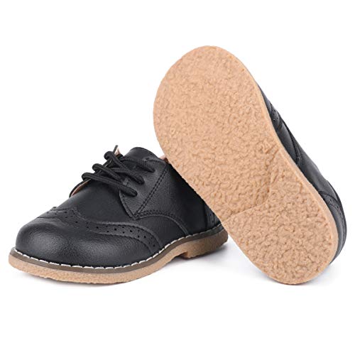 Lonsoen Toddler Boys Dress Shoes Classic Perforated Lace Up Saddle Oxfords For Kids Size 6.5 Toddler,Black,701 23 #TOP2